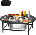 38 Inch Fire Pit Surround Tabletop for Solo Stove Bonfire/Ranger/Tiki Accessories, Smokeless Fire Pit Table & Dust Cover for Solo Stove and Other Wood Burning, Powder-Coated Steel Stove Table Surround