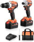 VEVOR Tool Combo Kit, 20V Max Cordless 2-Tool Combo Kit, with 1/2 in Impact Drill, 1/4 in Impact Driver, Compact Cordless Power with 4.0 Ah Batteries, Screws, Charger, and Cloth Bag