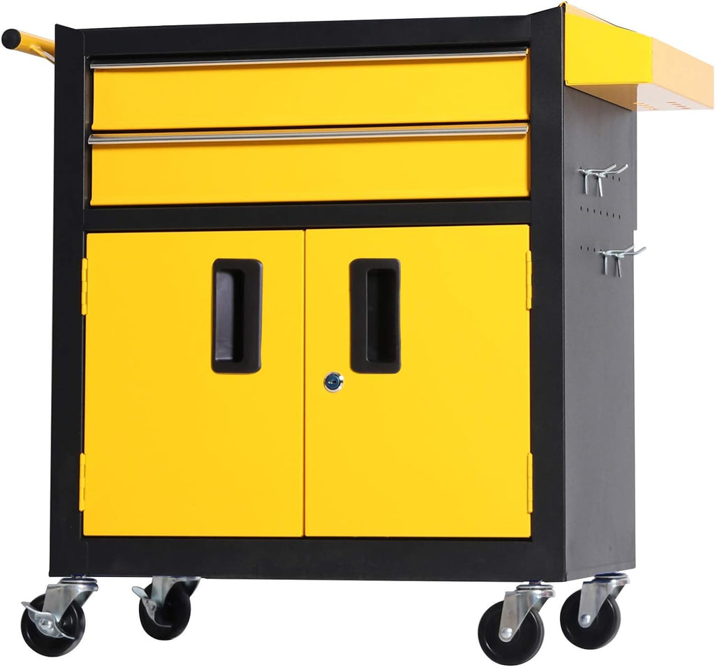 Tool Chest Heavy Duty Cart Steel Rolling Tool Box with Lockable Doors (TZ12 Black Yellow)