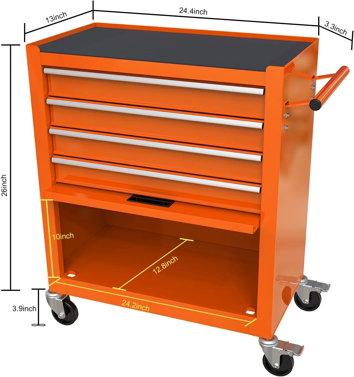 Campfun 4-Drawer Rolling Tool Cart, Metal Tool Storage Organizer Cabinet with Interlock System and Wheels, Multifunctional Mechanic Tool Chest for Garage, Warehouse, Workshop Repair Shop, Orange