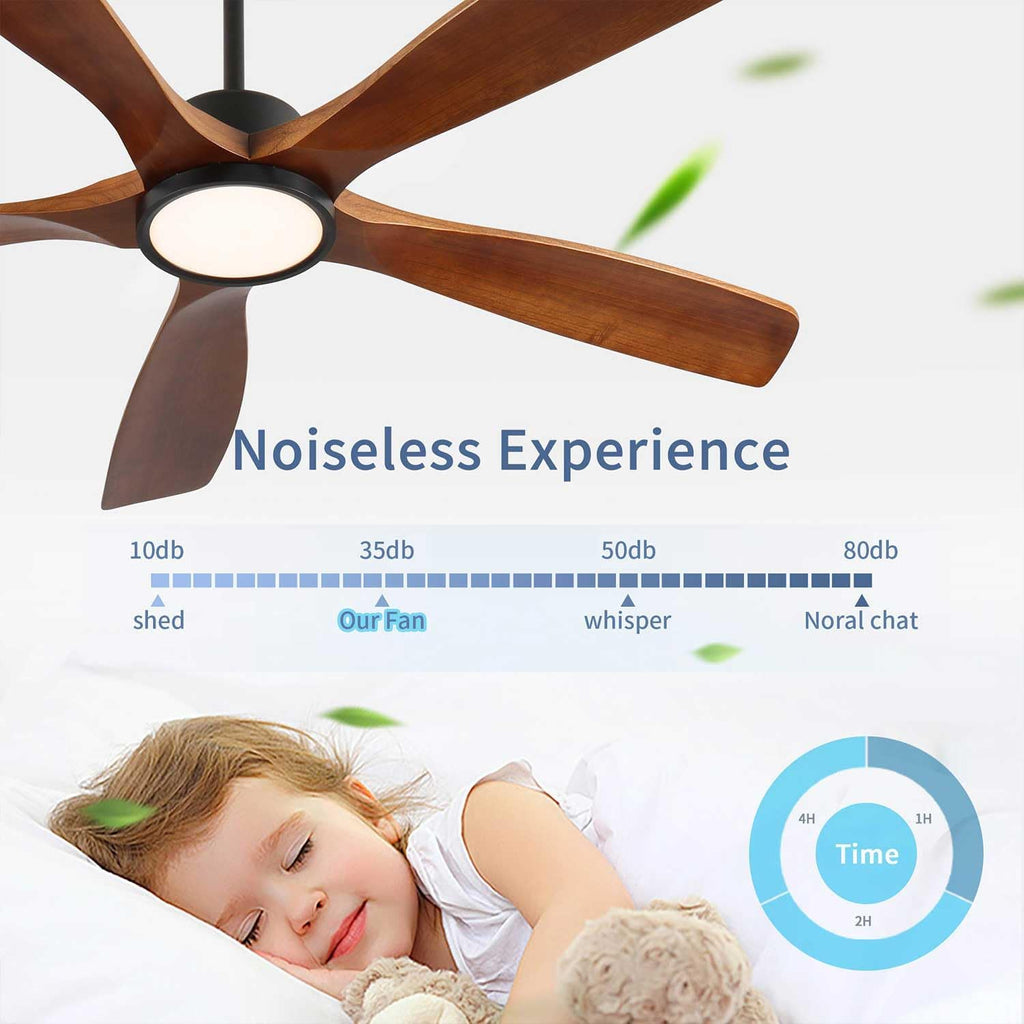 72 Inch Wood Ceiling Fans with Lights, Remote Control, 5 Walnut Blades, Indoor/Outdoor Noiseless Reversible Fan with LED Light, Timer, DC Motor, Large Ceiling Fans for Patios Gazebo Farmhouse