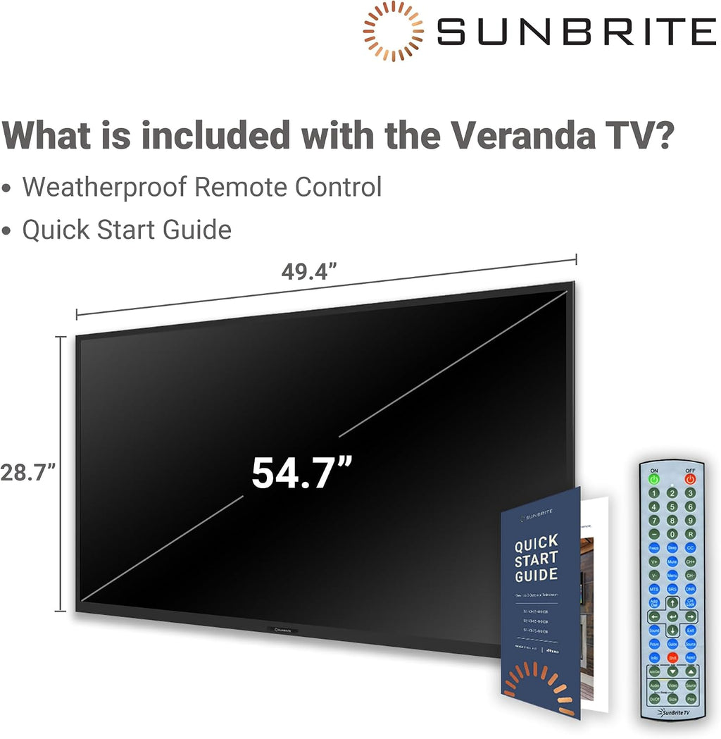 SunBrite Veranda 2 Series 55-inch Full Shade Outdoor TV | 4K Ultra HD HDR LED Weatherproof Television - Direct Lit LED Screen with All-Weather Remote (SB-V-55-4KHDR-BL)