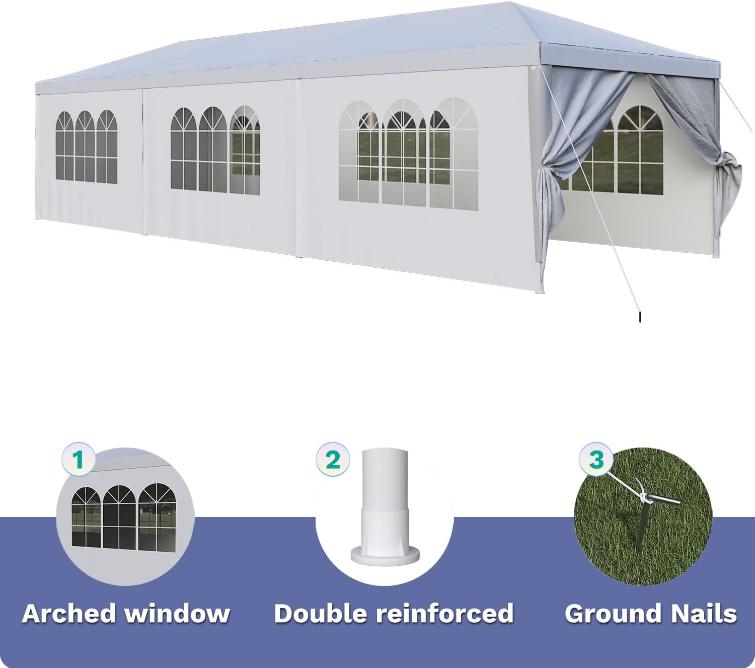 Devoko 10'x30' Heavy Duty Outdoor Canopy Tent, Waterproof Wedding Party and Events Tent with UV Protection & Sidewalls, Wind Resistant Portable Gazebo for Backyard, Patio, White