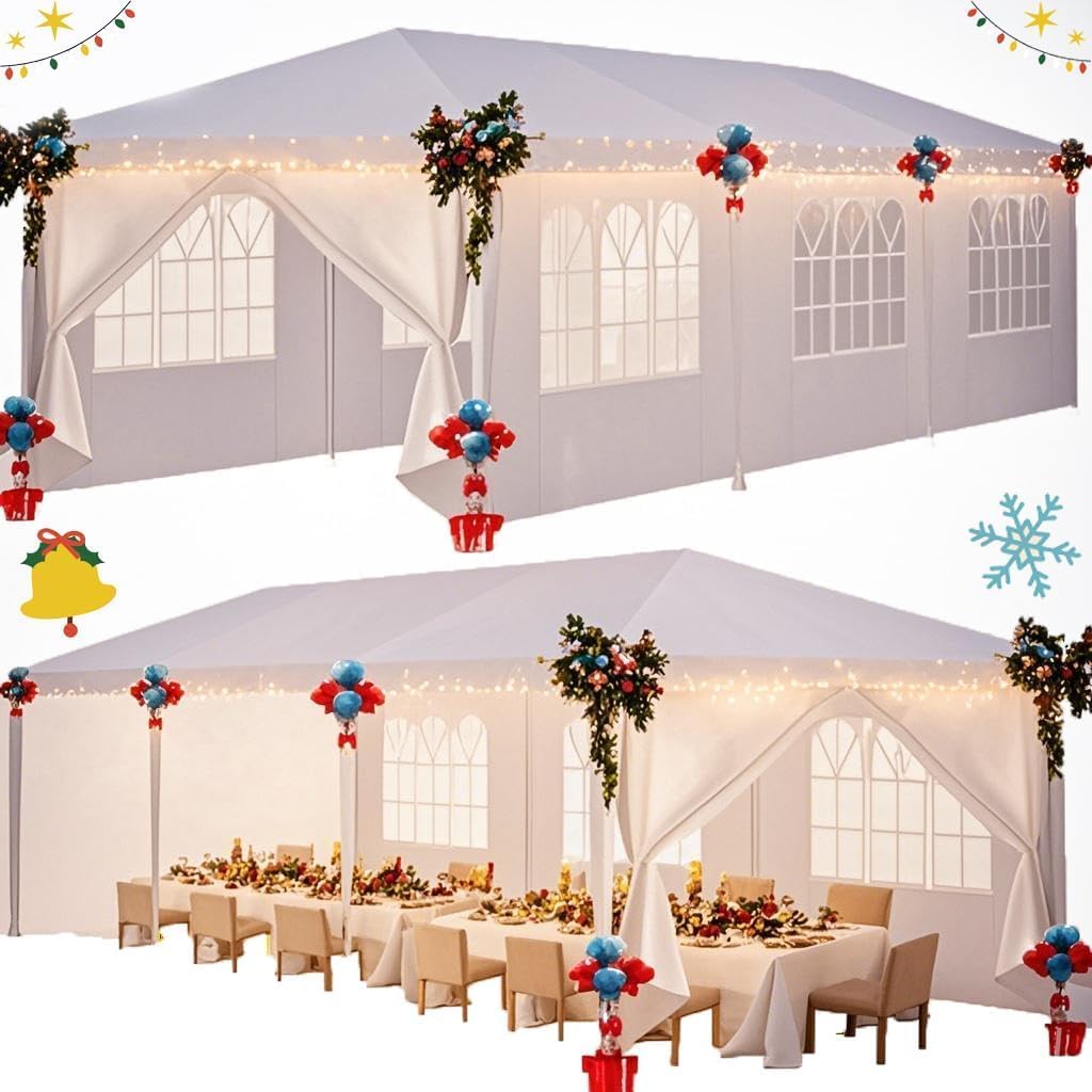 HOTEEL 10x30 Party Tent with 8 Removable Sidewalls for Parties, Weddings, BBQ, Waterproof Outdoor Event Canopy, Patio Camping Gazebo, Carpas para Fiestas, White