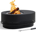 SUNJOY Smokeless Fire Pit with Table Top, 38-Inch Oval Firepit for Outdoor, Stainless Steel Wood Burning Fireplace w/Removable Ash Pan, PVC Cover and Fire Poker, Ideal for Camping, Backyard, Black