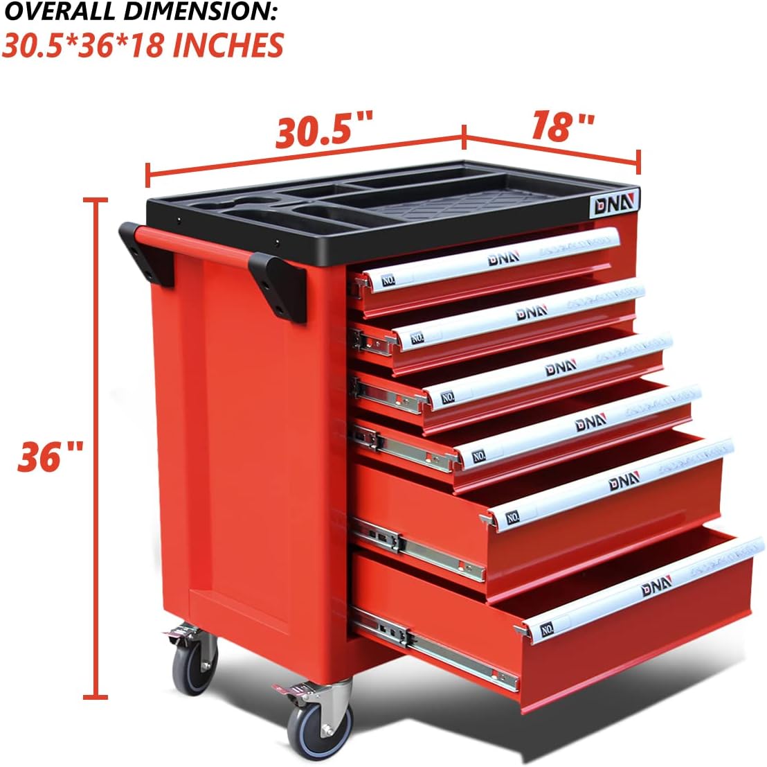 DNA Motoring 6-Drawer Rolling Tools Chest, Rolling Tool Storage Cabinet, Heavy Duty Mechanic Tool Cart, Trolley Organizer for Garage, Warehouse, Workshop, w/Keys, Red, Upgrade Package, TOOLS-10002