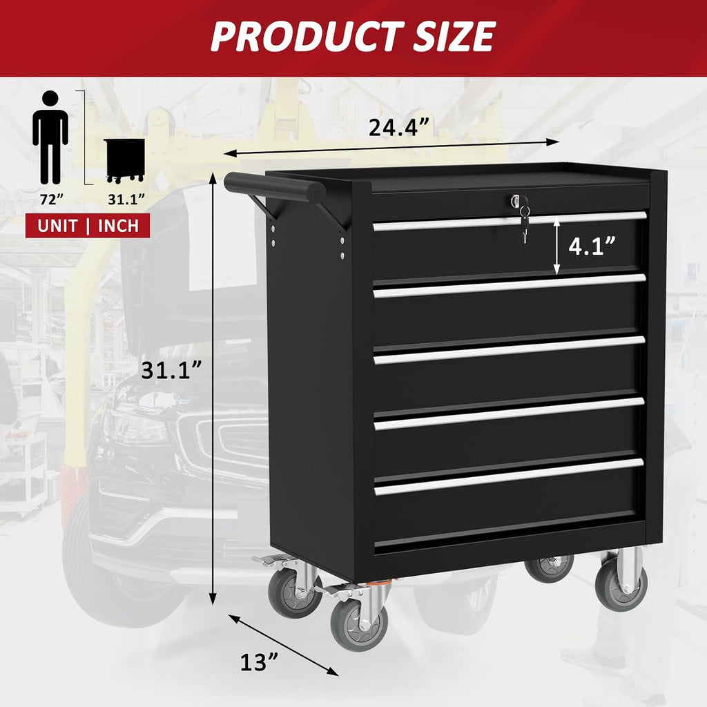 5 Drawers Rolling Tool Chest with Wheels, Portable Rolling Tool Boxes with Wheels, Tool Box Storage Cabinet with Locking System for Garage (Blue, 5 Drawers)