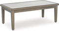 Signature Design by Ashley Rainier Ranch Contemporary Weather Resistant Outdoor Coffee Table with Sintered Stone Top, Light Brown & Beige
