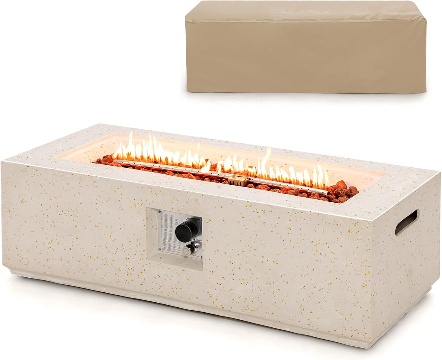 Giantex Propane Fire Pit Table, 50,000 BTU Terrazzo Gas Fire Table w/Simple Ignition System & Stainless Steel Burner, Protective PVC Cover, CSA Certified, 42' Outdoor Firepit for Patio, Yard, Garden