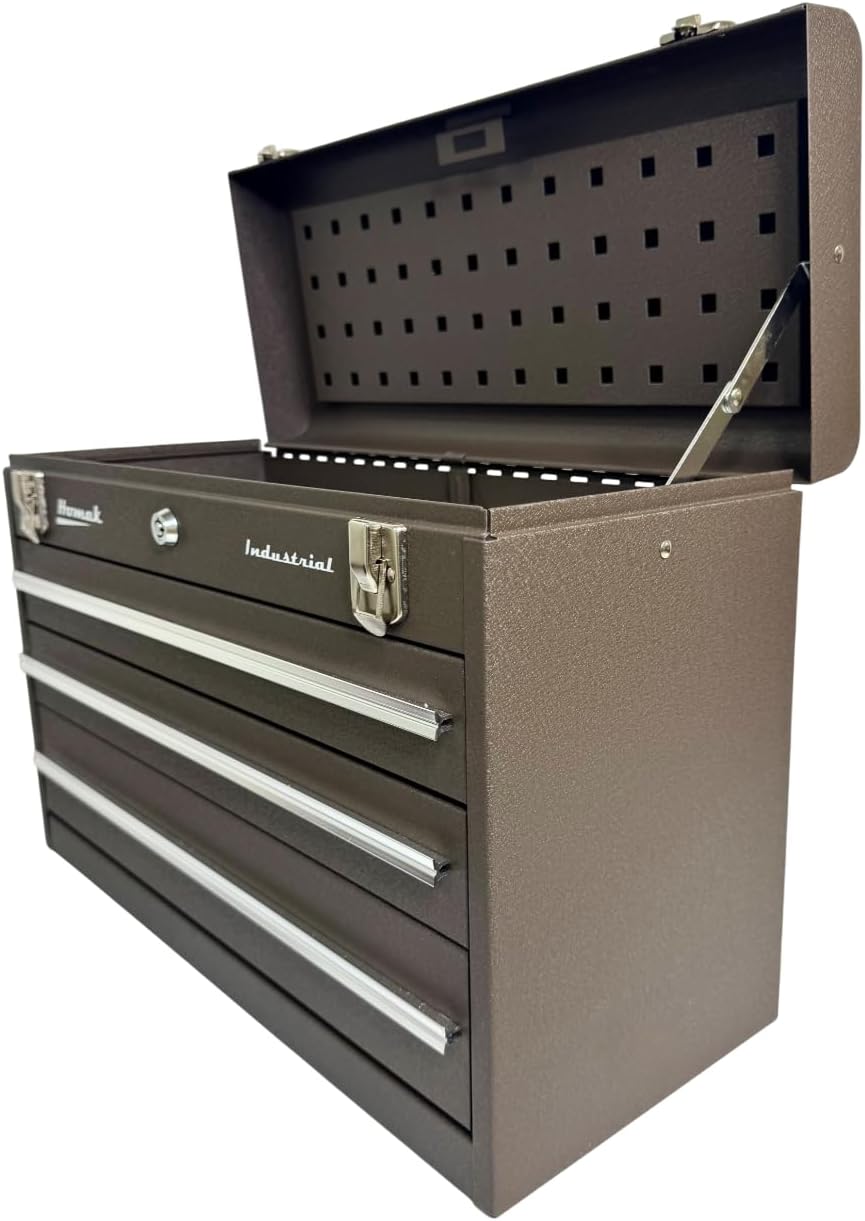 Homak Industrial 20-Inch 3-Drawer Friction Toolbox, Brown Wrinkle Powder Coat, BW00203200
