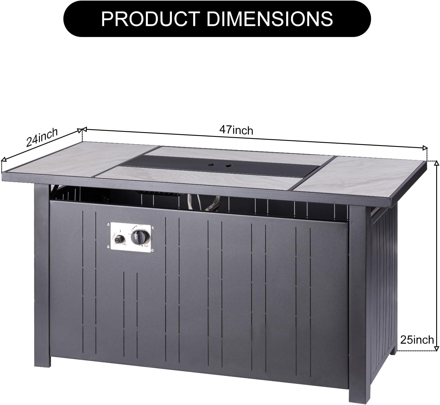 OutVue 47' Propane Fire Pit Table with Real Ceramic Tabletop, 50000 BTU Gas Firepit Table with Lid & Lava Stones, Outdoor Fire Pit for Dining or Party, Firepit for Outside, Patio