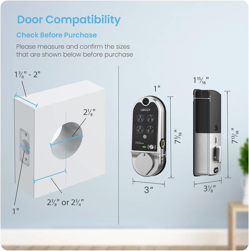 Lockly Vision Smart Lock, HD Video Doorbell Smart Locks for Front Door, Fingerprint Door Lock, Touchscreen Keypad, App Control, No Monthly Fee, Auto Lock - Satin Nickel