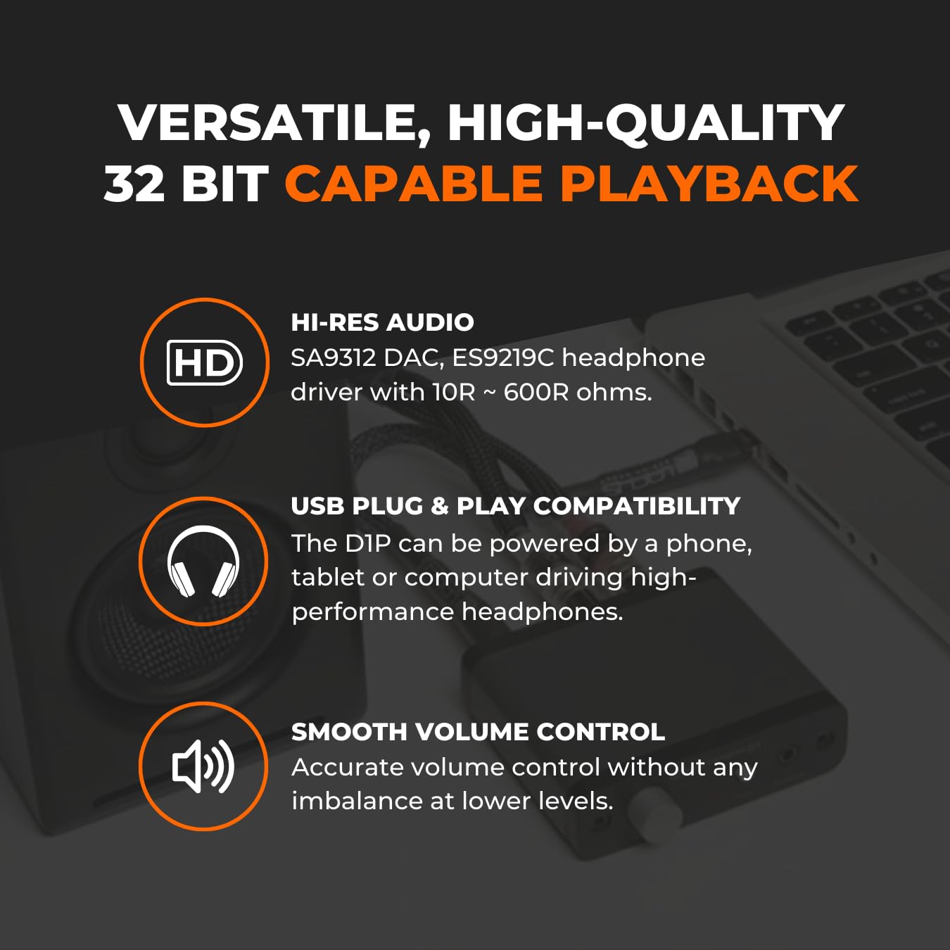 Audioengine D1P 32 Bit Portable Headphone Amplifier - Audio DAC Amp Switcher for Gaming and Music