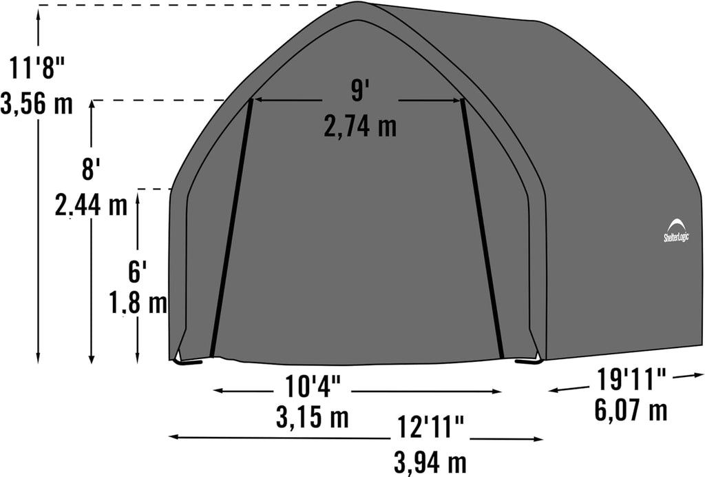 ShelterLogic 13' x 20' x 12' Alpine Barn Outdoor Animal Shelter with Waterproof Cover, All-Weather Outdoor Storage Shed for Animals, Agriculture, and Farm Equipment, Brown