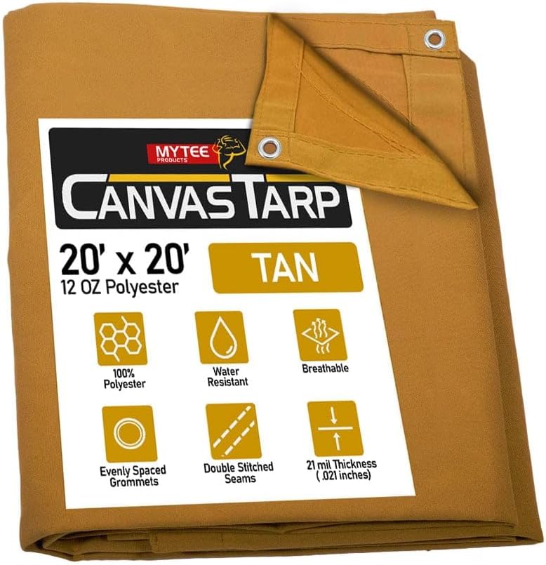 Mytee Products 20' x 20' Tan Canvas Tarp 12oz Heavy Duty Water Resistant