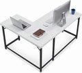 ivinta L Shaped Desk, Modern Corner Home Office Computer Desk with 2' Thicker Desktop for Study Work, Simple Reversible Worksation with Metal Frame for Bedroom Living Room Novas (White)