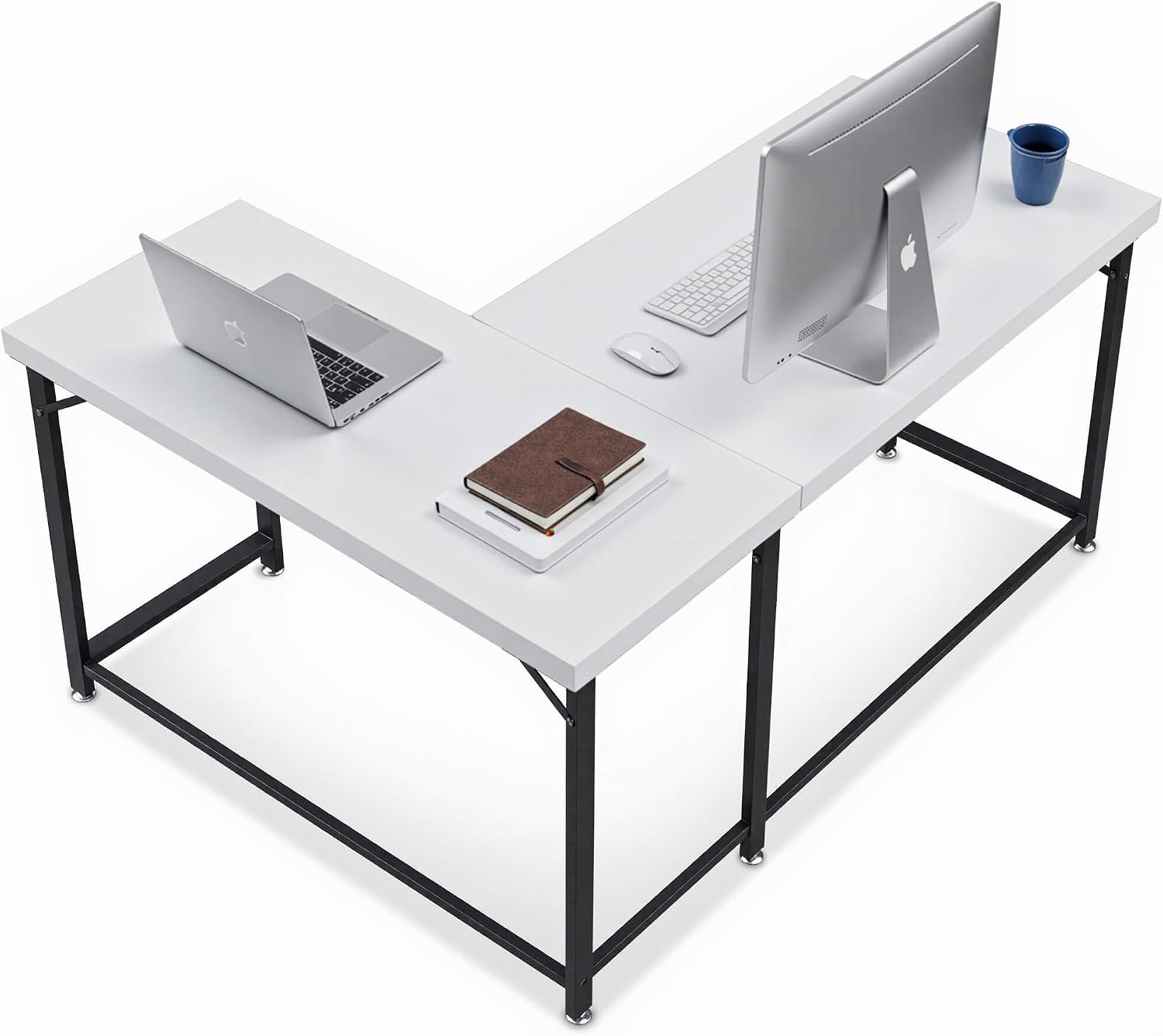 ivinta L Shaped Desk, Modern Corner Home Office Computer Desk with 2' Thicker Desktop for Study Work, Simple Reversible Worksation with Metal Frame for Bedroom Living Room Novas (White)