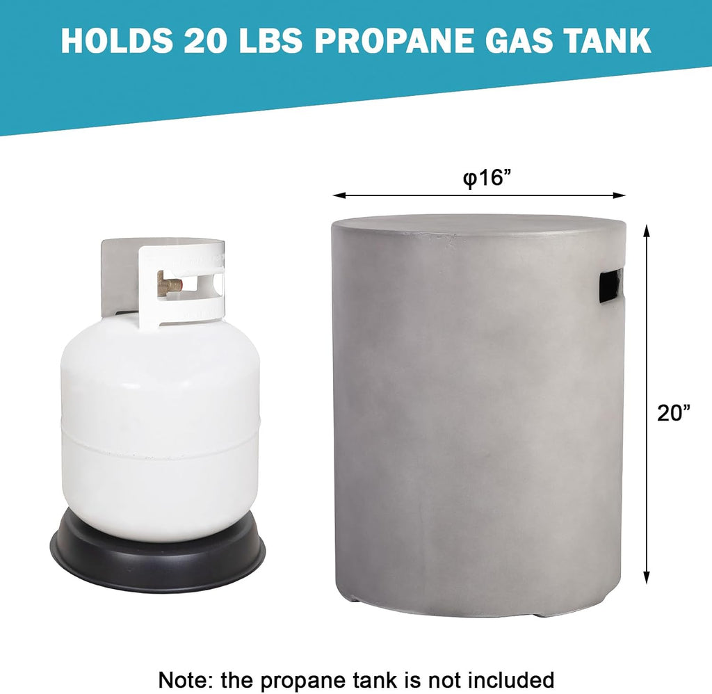 Propane Tank Cover Table, 20 LB Concrete Tank Storage Box, Modern Outdoor Gas Tank Covers Hideaway Table for Propane Fire Pit and Gas, Round Tank Holder with Handles (Gray) φ16 X 20inch
