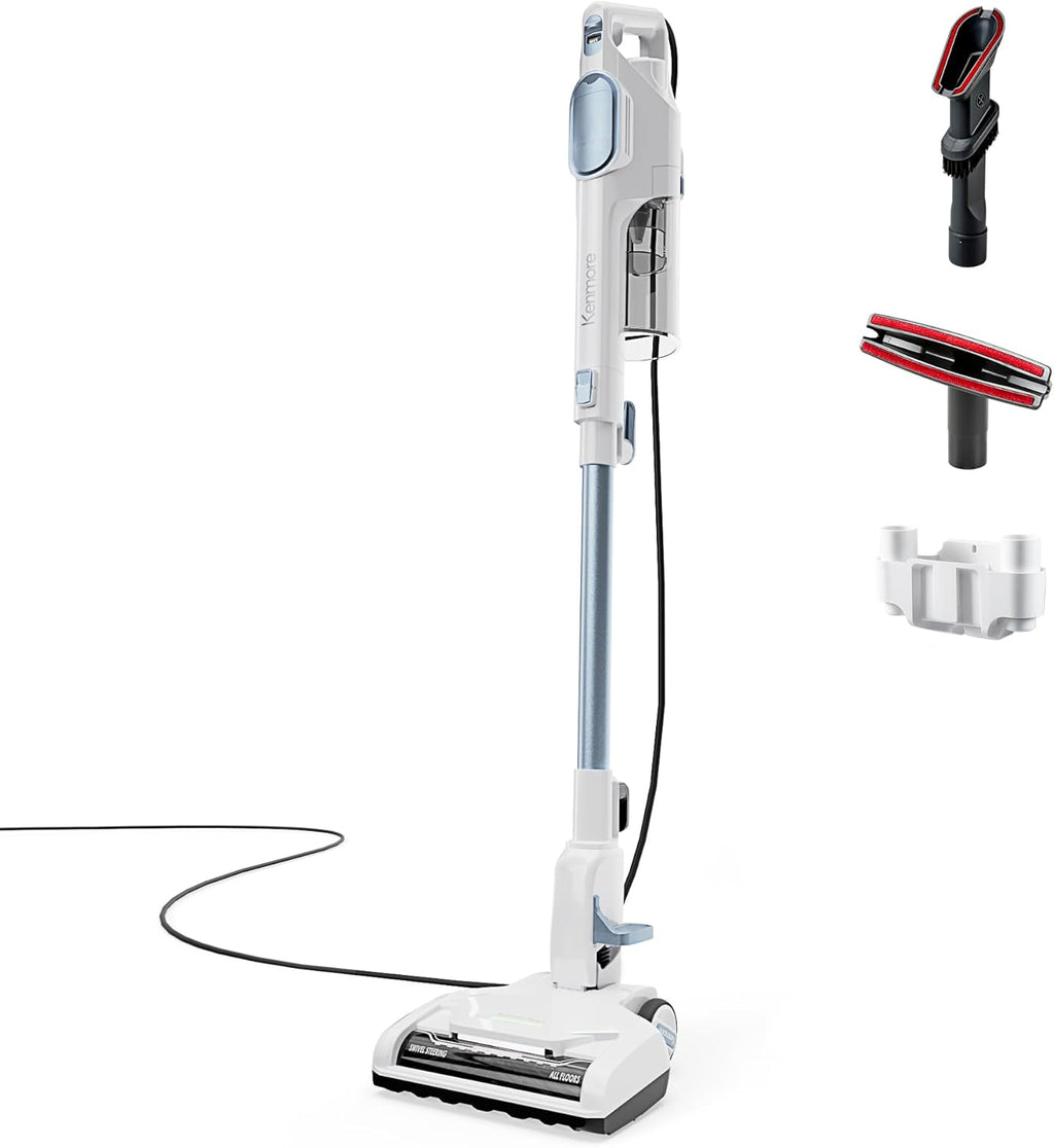 Kenmore CS2015 200 Series Corded Stick Vacuum, Detachable Hand Vac with 2-Motor Powerful Suction, Hair Eliminator Nozzle, LED Headlight & Swivel Steering for Carpets, Bare Floors and Couches