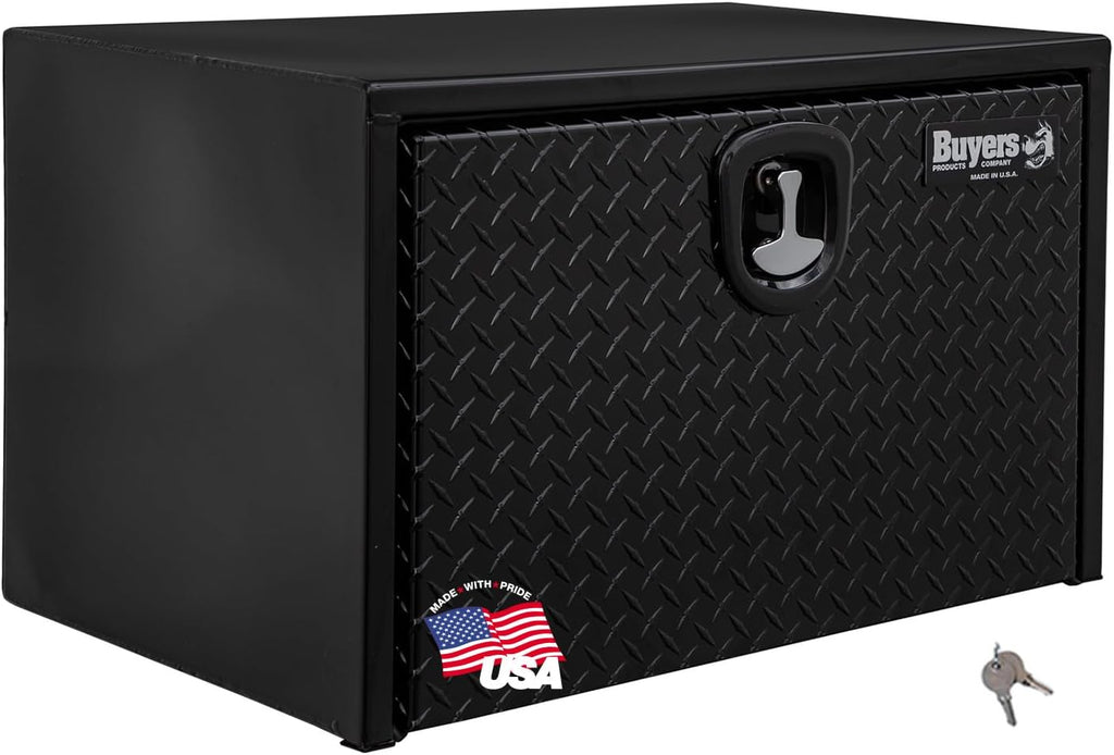 Buyers Products 1702503 Black Steel Underbody Truck Box - Weatherproof Storage Container with Aluminum Diamond Tread Door & Compression Latch, 18 x 18 x 30 Toolbox for Trucks and Trailers, Made in USA