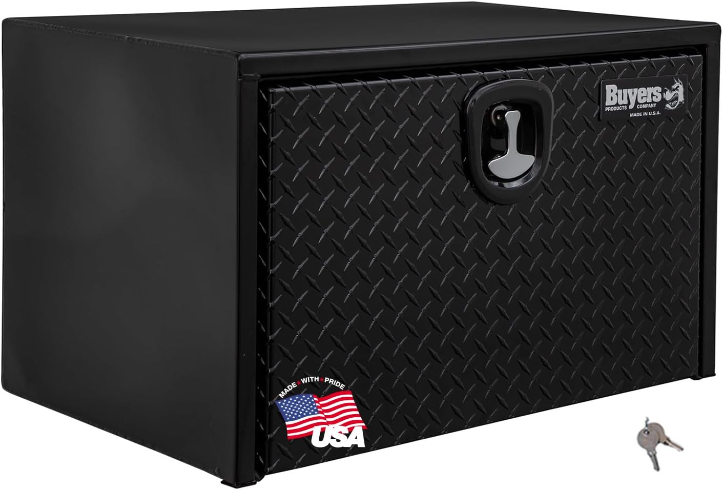 Buyers Products 1702503 Black Steel Underbody Truck Box - Weatherproof Storage Container with Aluminum Diamond Tread Door & Compression Latch, 18 x 18 x 30 Toolbox for Trucks and Trailers, Made in USA