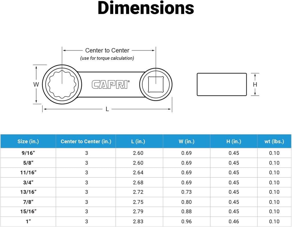 Capri Tools 1/2 in. Drive Torque Adapter Set, 12-Point Box End, 9/16 to 1 in., SAE, 8-Piece with Mechanic's Tray