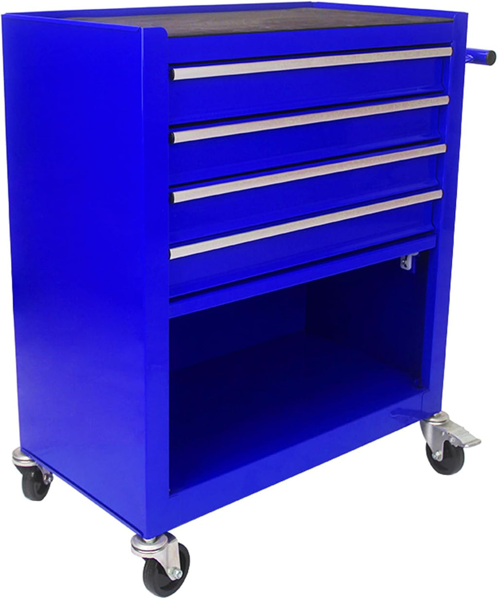 Campfun 4-Drawer Rolling Tool Cart, Metal Tool Storage Organizer Cabinet with Interlock System and Wheels, Multifunctional Mechanic Tool Chest for Garage, Warehouse, Workshop Repair Shop, Blue