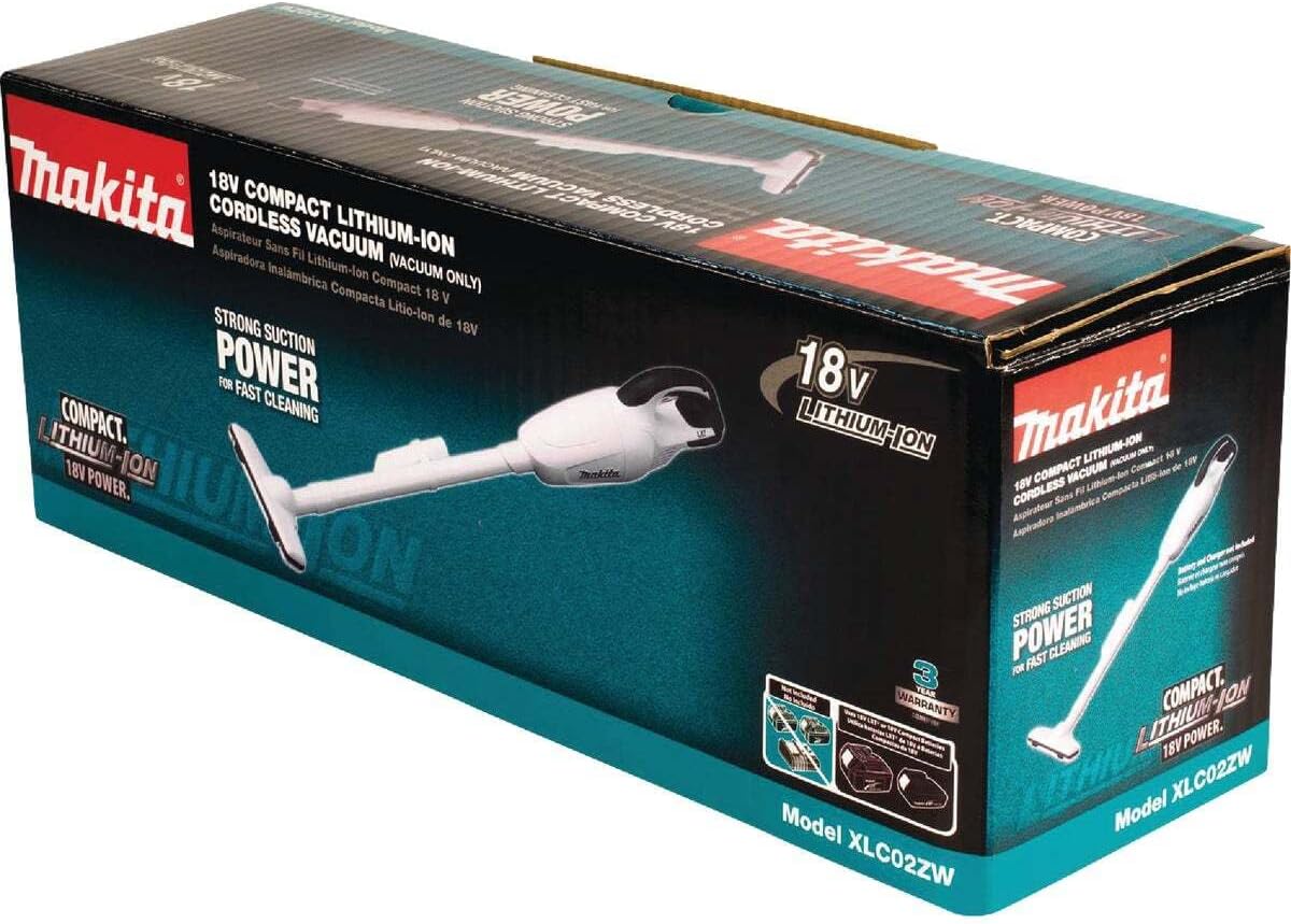 Makita XLC02ZW 18V LXT Lithium-Ion Compact Cordless Vacuum, Tool Only, White
