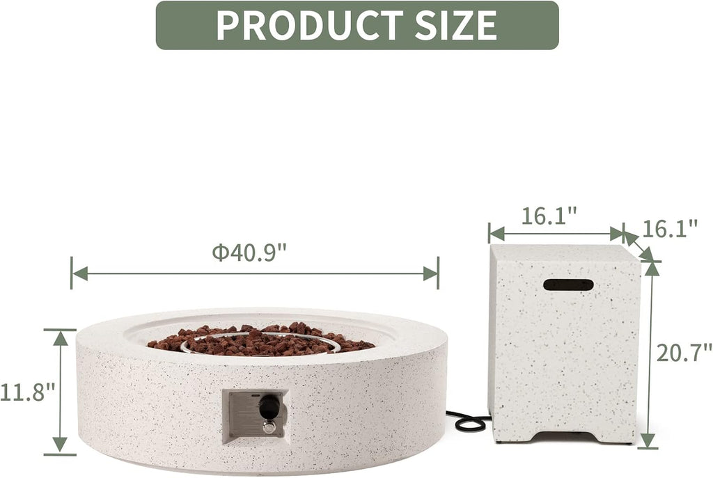 COSIEST 2-Piece Outdoor Propane Firepit Table Set w Tank Table, Certified, 40.5-inch Fire Table (50,000 BTU) w 16 inches Tank Cover Side Table 20lb for Garden,Pool,Backyard