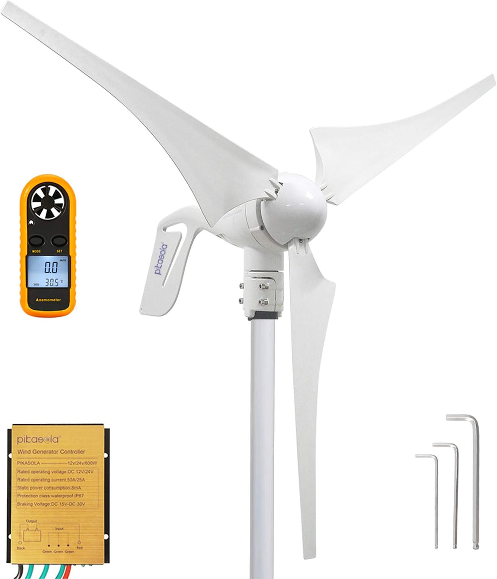 Wind Turbine Generator 400W 12V with 3 Blade 2.5m/s Low Wind Speed Starting Wind Turbines with Charge Controller, Windmill for Home