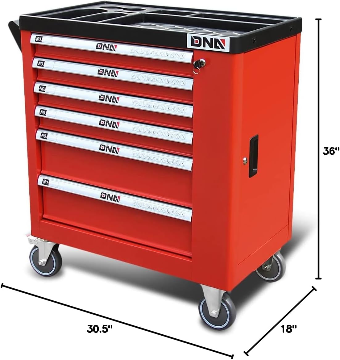 DNA Motoring 6-Drawer Rolling Tools Chest, Rolling Tool Storage Cabinet, Heavy Duty Mechanic Tool Cart, Trolley Organizer for Garage, Warehouse, Workshop, w/Keys, Red, Upgrade Package, TOOLS-10002