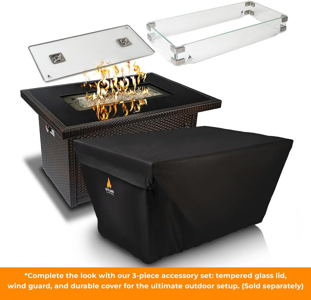 Outland Living Series 403 Fire Table – 44' 50,000 BTU Outdoor Propane Gas Fire Pit Table with Tempered Glass Top & Arctic Ice Decorative Glass Rocks, Espresso Brown