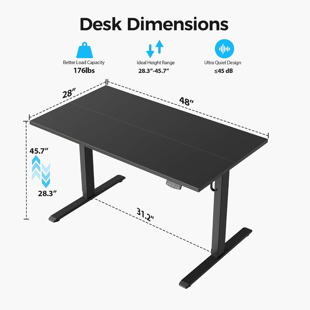 Agilestic Electric Standing Desk, 48 x 28 Inches Height Adjustable Desk, Sit Stand up for Work Office Home, Ergonomic Rising Computer Table with Memory Preset, Black