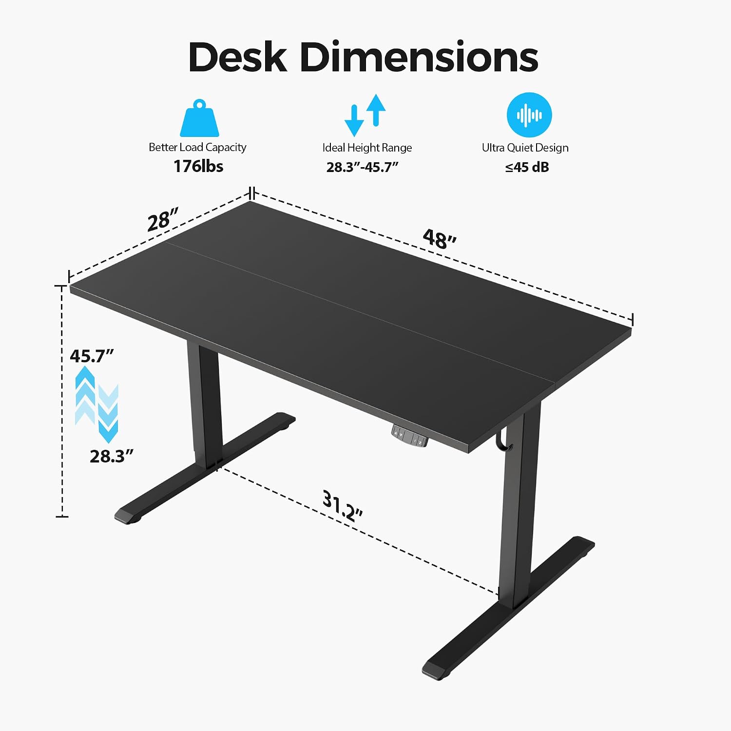 Agilestic Electric Standing Desk, 48 x 28 Inches Height Adjustable Desk, Sit Stand up for Work Office Home, Ergonomic Rising Computer Table with Memory Preset, Black