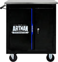 RYH 4/5/6/7 Drawers Rolling Tool Chest -Heavy Duty Mobile Metal Tool Box with Locking Wheels, with Stainless Steel Worktop, Garage Tool Storage Cabinet (Black-Blue, 2 Doors 30.7' H×25.9' W)
