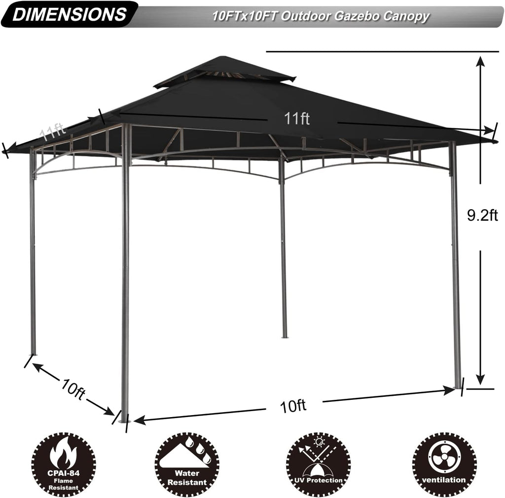 ABCCANOPY Gazebos for Patios 10x10 - Outdoor Steel Frame Gazebo for Lawn Backyard Garden Deck (Black)