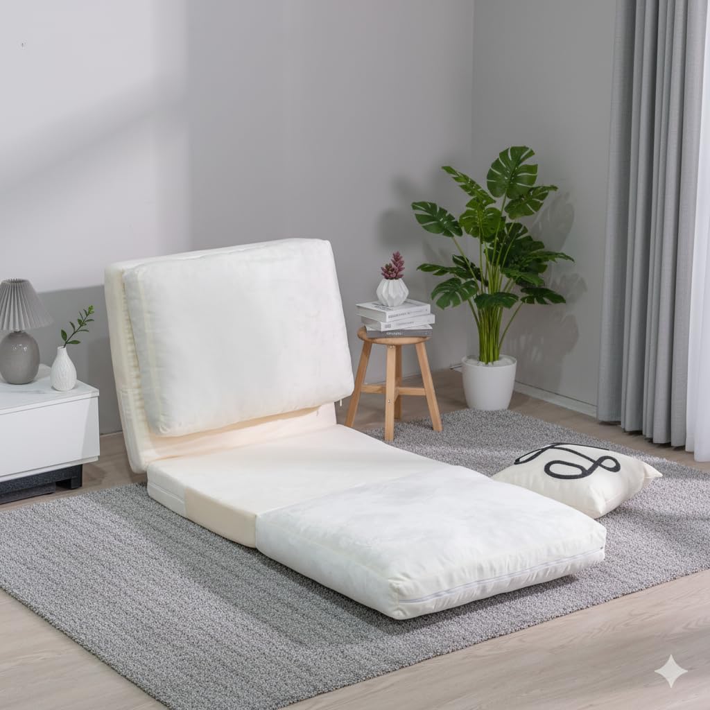 Cvortll 4-in-1 Folding Sofa Bed, Memory Foam Bean Bag Chair, Large Convertible Couch for Adults, Bedroom, Living Room, Apartment (Beige-Small)