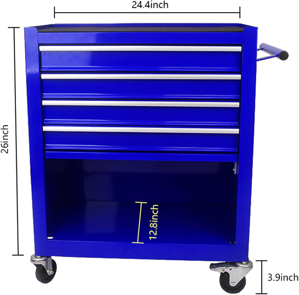 4 Drawers Rolling Tool Chest Cart. Tool Storage Cabinet with 4 Wheels.Tool Cabinet Trolley with Locking System and Drawer Liners.Tool Storage Cart for Garage,Workshop.Toolbox Cart-Blue Plus
