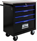 4-Drawer Rolling Tool Chest, Stainless Steel Countertop Mobile Tool Cabinet with Key Lock, 360° Swivel Wheels & Padded Feet, Portable Tool Storage Box for Home Garage Workshop, Black & Blue