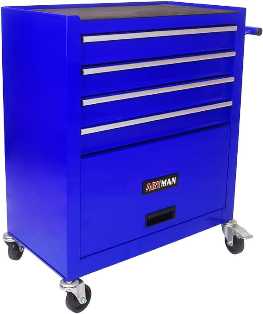 4 Drawers Tool Cart on Wheels, Rolling Tool Box Tool Storage, Drawers Rolling Organizer Tool Case for Garage, Warehouse, Workshop, Repair Shop (4 Drawers-Blue)