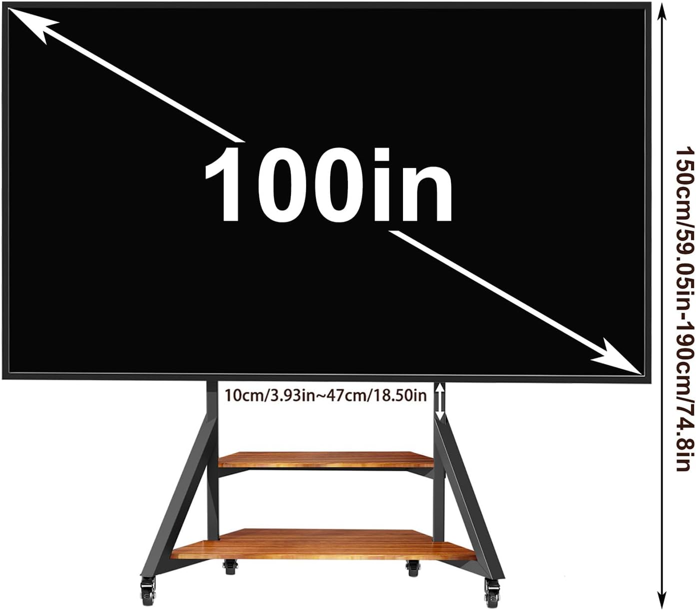 Mobile TV Stand for 65-100 Inch TVs,Adjustable Heights TV Mount Stands with Large Wood Shelf and Wheels,Modern Living Room Rolling TV Stand, Up to 220 lbs,VESA 800x600mm,Walnut(VC-Z1188)
