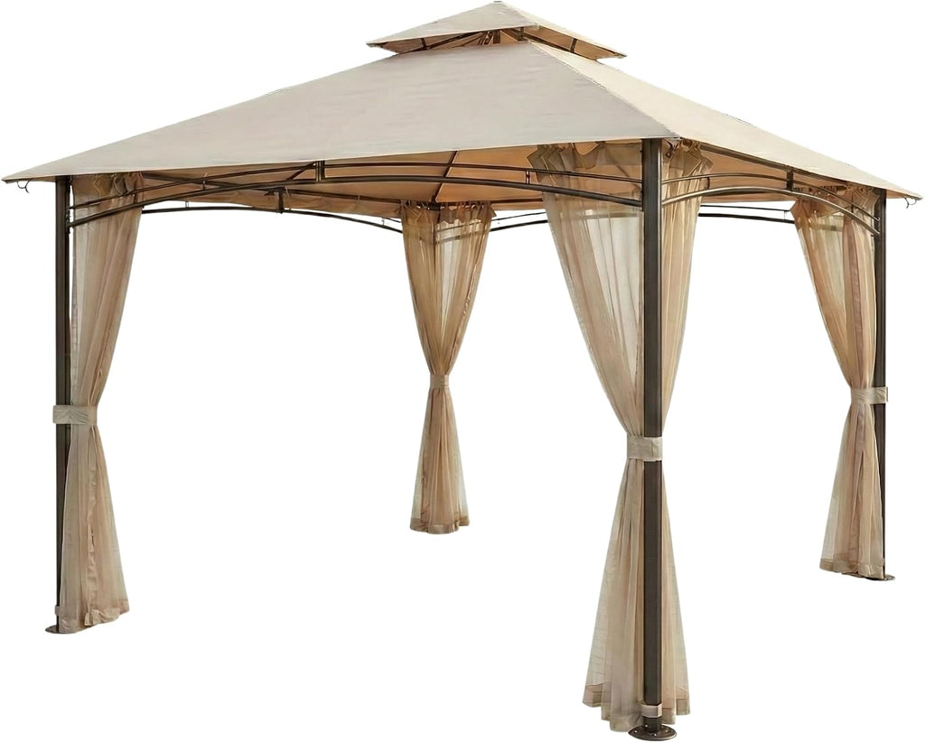Garden Winds Reinforced RipLock 350 Replacement Canopy Top and Netting Set Compatible with Waterford 13' X 10' Gazebo Model 5LGZ6526-V5 - Beige
