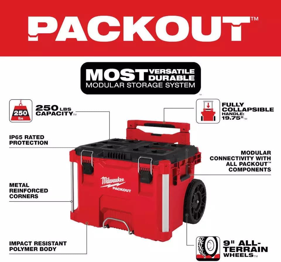 For Milwaukee 48-22-8427 Fits PACKOUT Rolling Tool Box w/ 250 lbs Weight Capacity，L18in*H19.5in8* W22in