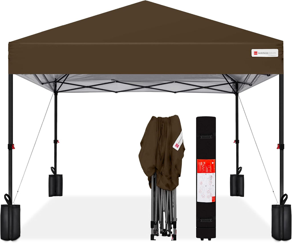 Best Choice Products 12x12ft Pop Up Canopy Tent, Outdoor Shade, 1 Person 1 Minute Set Up, Carry Case, 4 Weight Bags - Brown