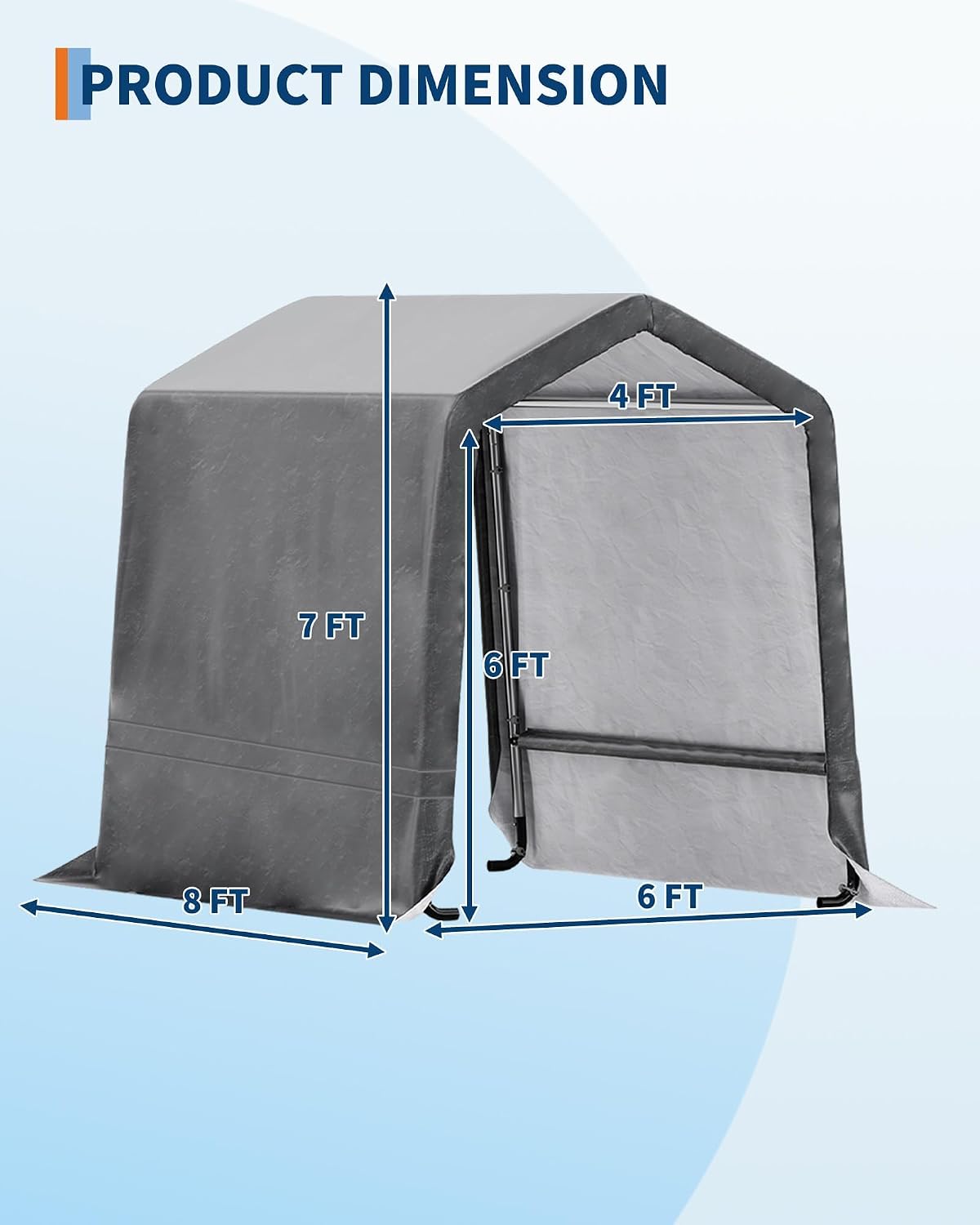 6X8 FT Heavy-Duty Portable Outdoor Storage Shed, Waterproof Carport Shelter with Roll-Up Door for Motorcycle, Bike, Lawn Mower & Tools