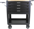 4 Drawers Tool Chest on Wheels,Tool Storage Cart with Wooden Top,Drawers Rolling Tool Box Organizer Tool Case with Lock for Garage,Warehouse,Workshop,Repair Shop (4 Drawers-35.4' H-Black)
