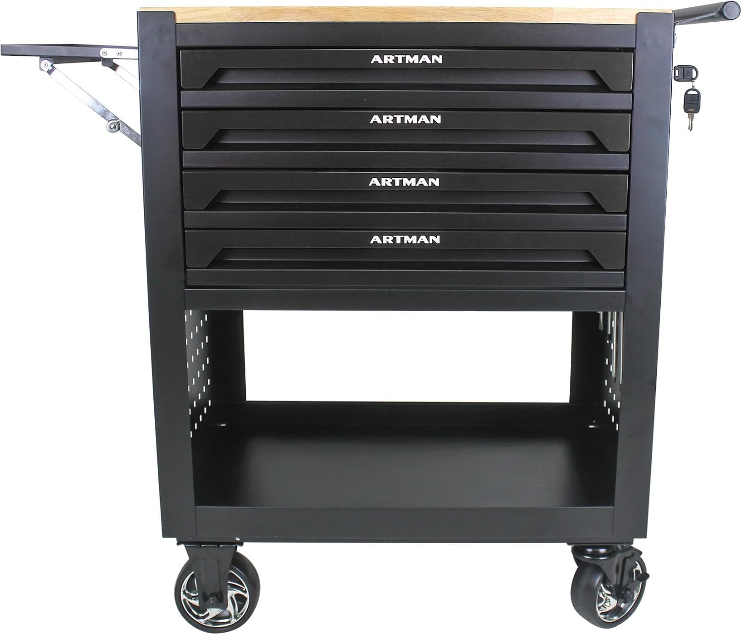 4 Drawers Tool Chest on Wheels,Tool Storage Cart with Wooden Top,Drawers Rolling Tool Box Organizer Tool Case with Lock for Garage,Warehouse,Workshop,Repair Shop (4 Drawers-35.4' H-Black)