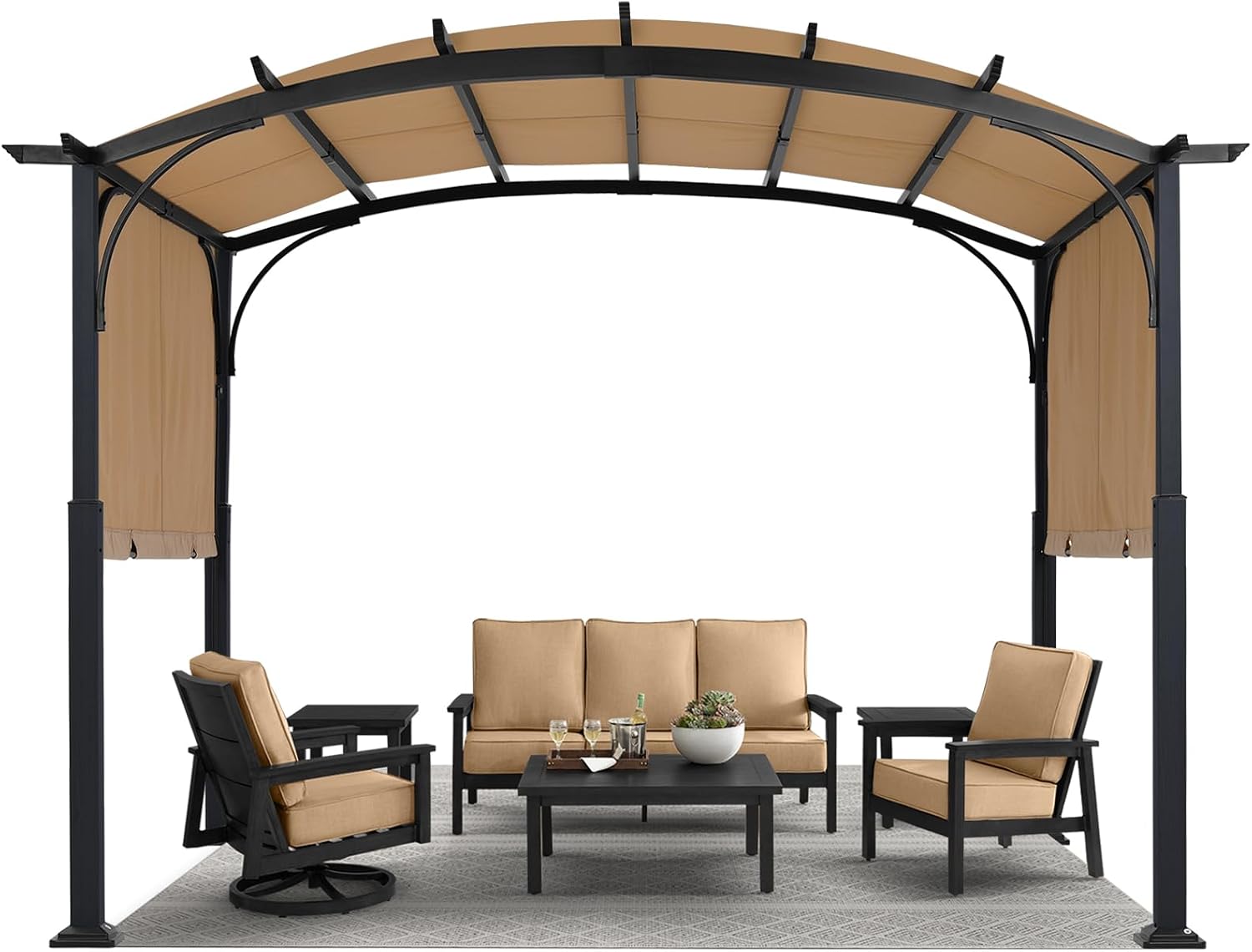 MASTERCANOPY 10x10ft Outdoor Retractable Pergola with Sun Shade Canopy Patio Metal Garden Pergola,Beige