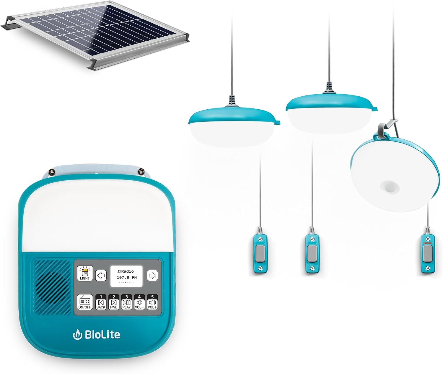 BioLite SolarHome 625, Emergency Solar Lighting Kit, Hanging Lights, Emergency Radio, Off-Grid Power & Light for Cabins, Sheds, Yurts, RVs, Boats