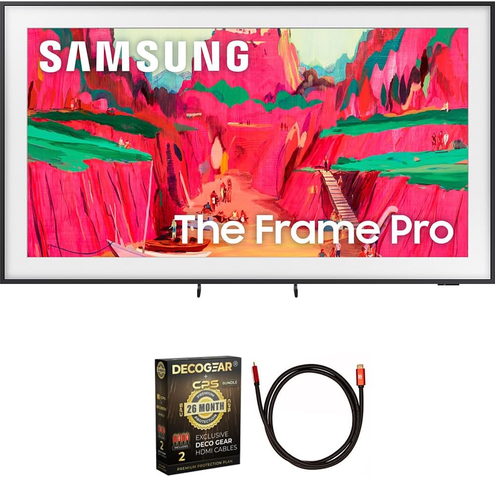 Samsung QN75LS03FWFXZA 75 inch The Frame Pro LS03FW Neo QLED Mini LED Smart TV 2025 (Renewed) Bundle with Deco Gear 6FT HDMI 2.0 Cable and CPS Exclusive 26 Month Protection Pack (BEACH-CPS-26M3500)